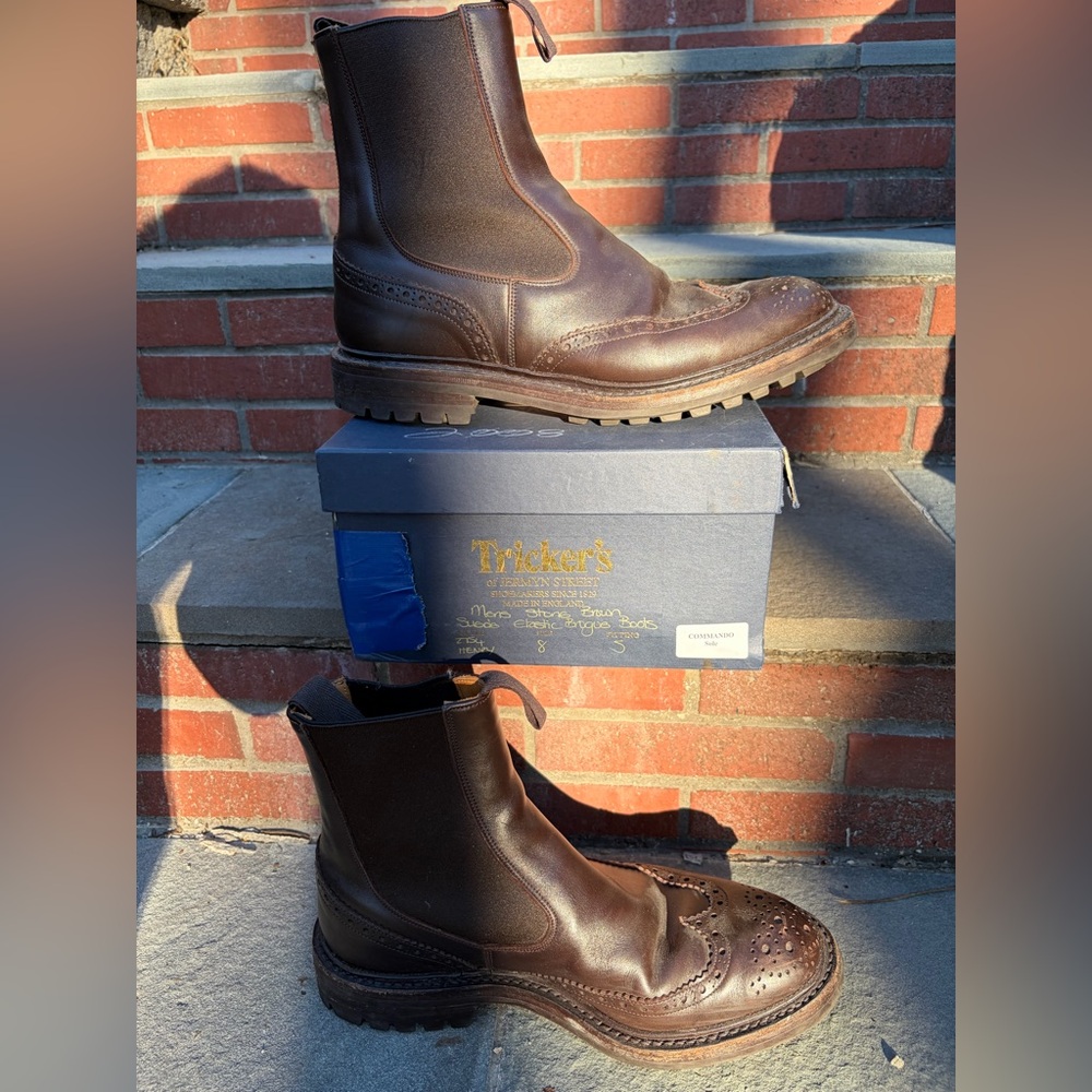 Tricker's Dark Brown Leather Wingtip Chelsea Boots